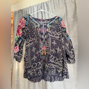 Johnny Was Multicolor Embroidered Blouse Size Extra Skall
